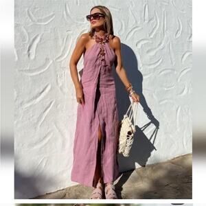 Zara Lilac LINEN HALTER DRESS Size Medium